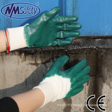 NMSAFETY interlock liner oil-resistant working gloves nbr green nitrile 3/4 coated light duty work gloves